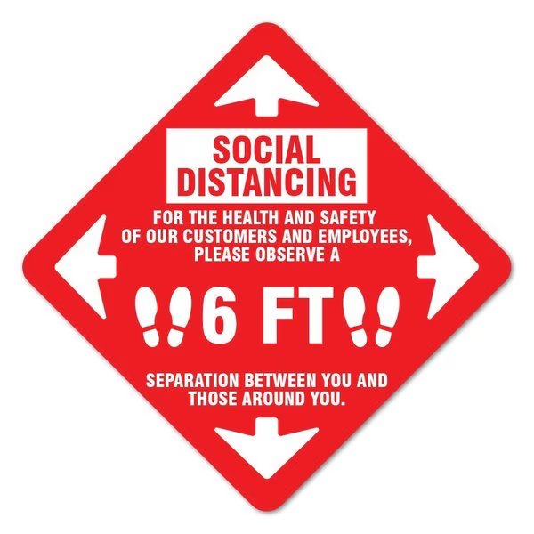 Social Distancing For Health And Non-Slip Floor Graphic, 3PK, 16 in L, 16 in H, FD-2-X-16-3PK-9995, Signmission, Mfr#: FD-2-X-16-3PK-9995